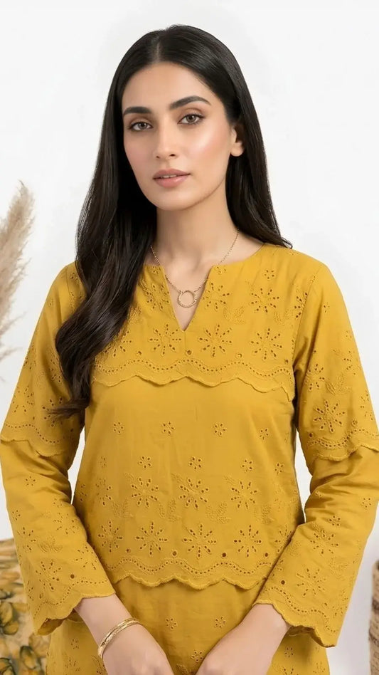 Amber Glow 2 Piece Schiffli Embroidered & Printed Set