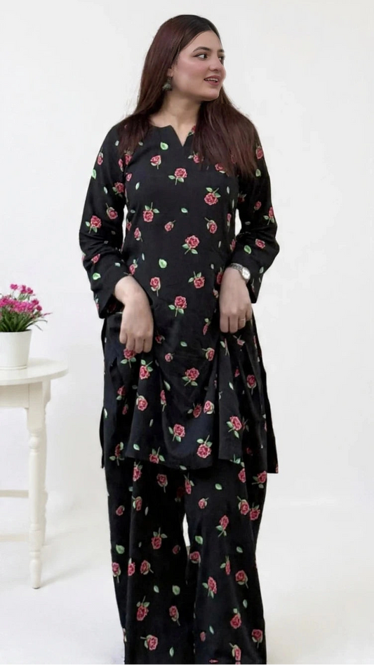 Midnight Rose 2 Piece Printed Boski Lelan Suit