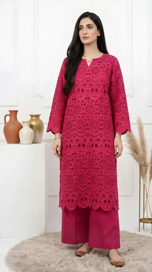 Magenta Muse 2 Piece Heavy Schiffli Chikankari Set
