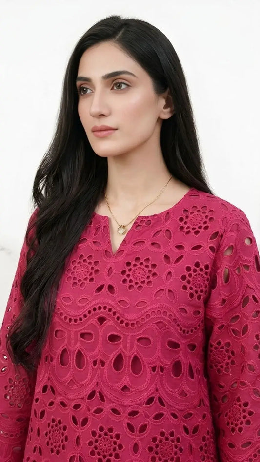Magenta Muse 2 Piece Heavy Schiffli Chikankari Set