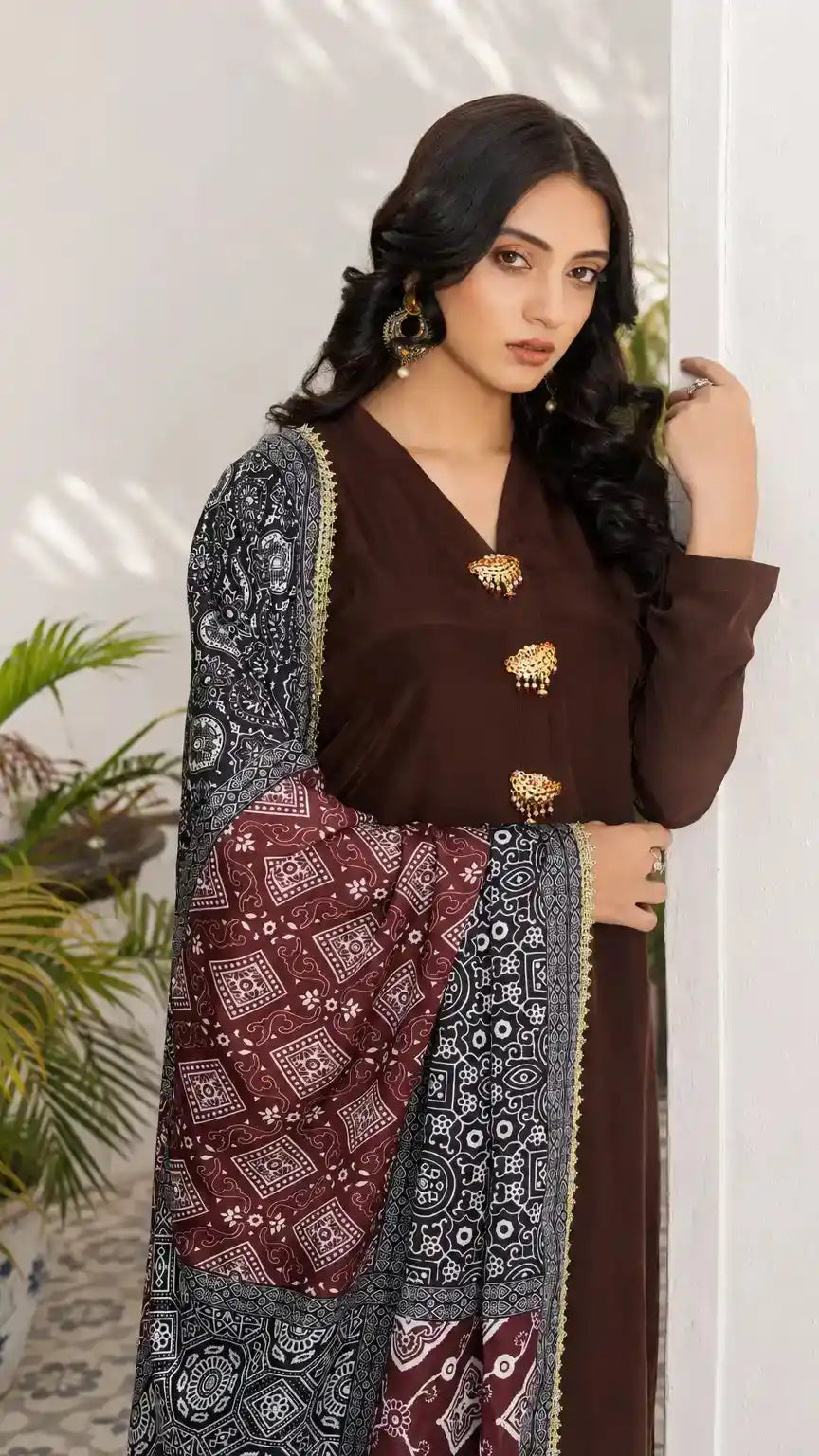Ajrak Silk Stitched Suit | Espresso Brown | Luna Outfits