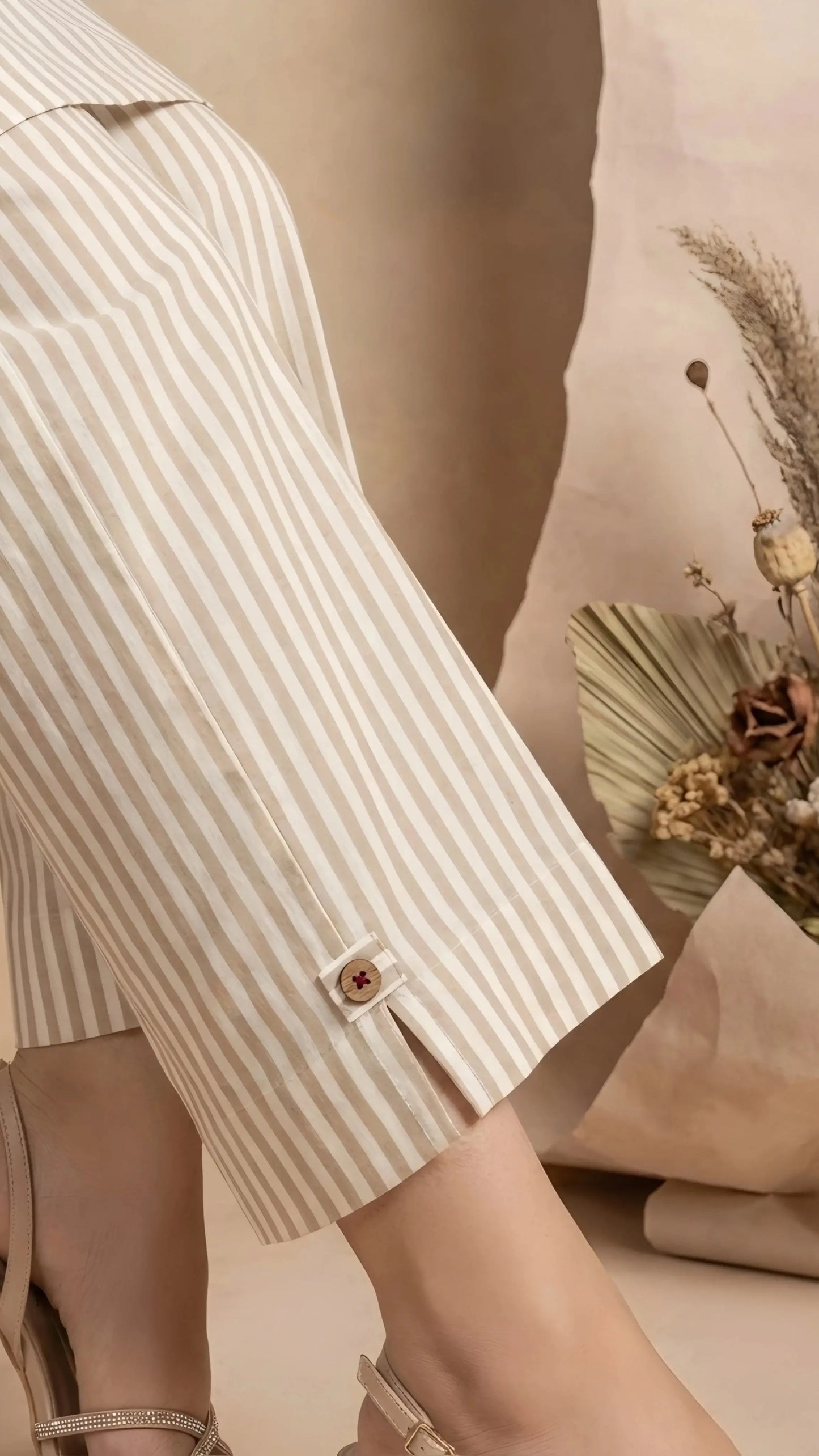 Checkmate Beige Co-ord Set Elegant Striped Kurta & Trouser