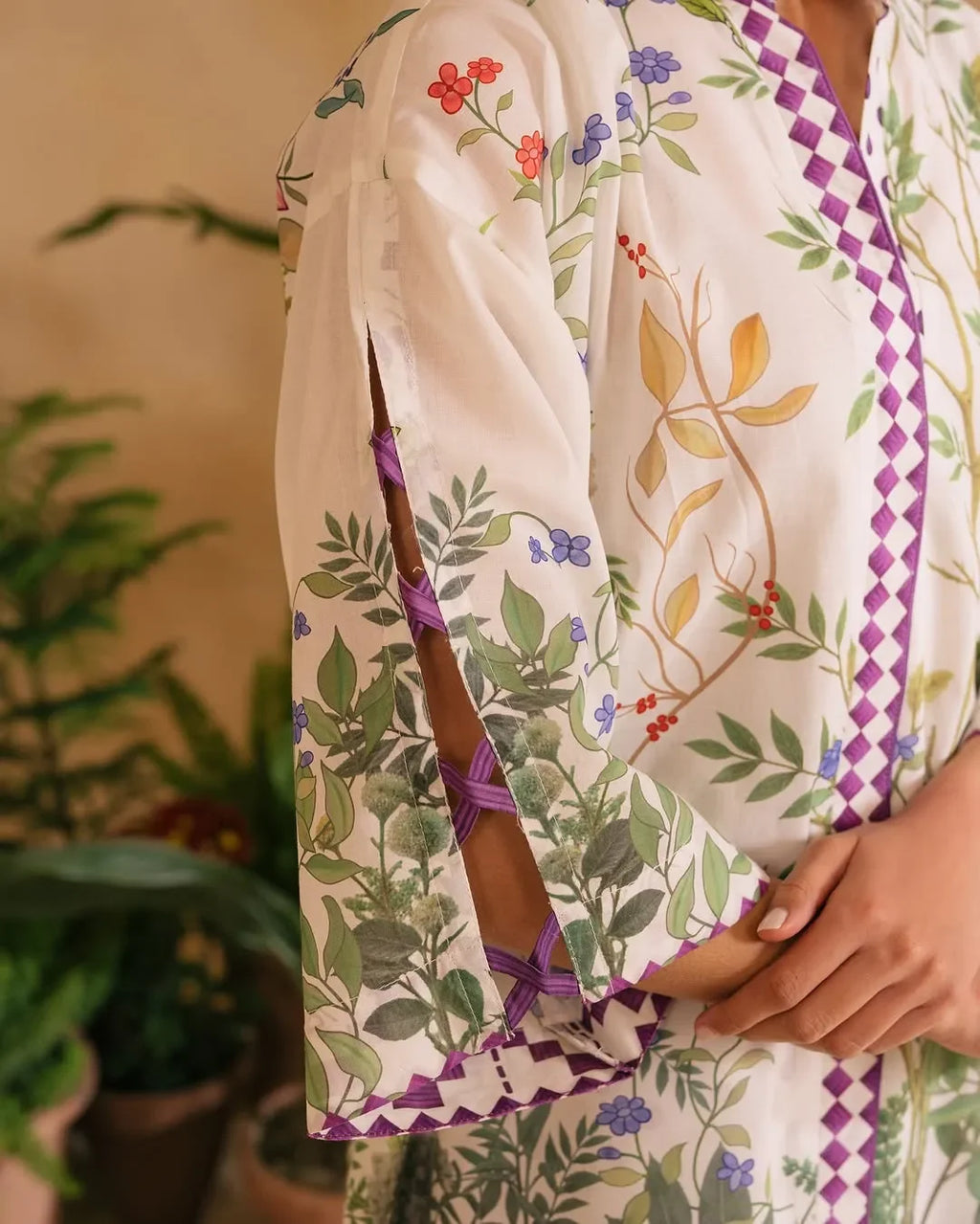 Cross Slub Printed Cord 2-Piece Set