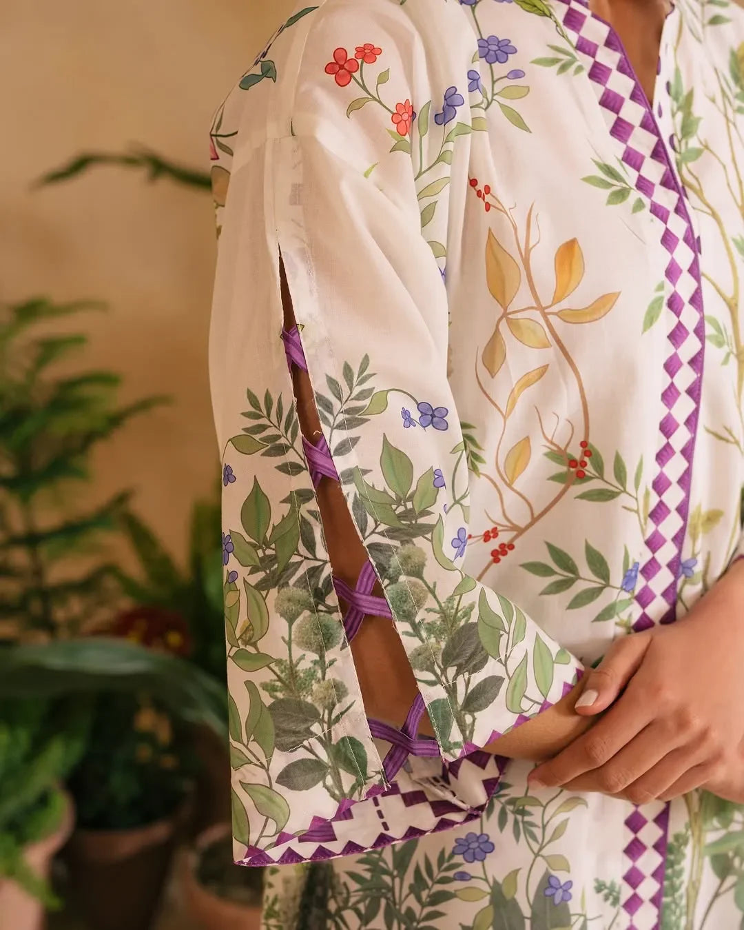 Cross Slub Printed Cord 2-Piece Set