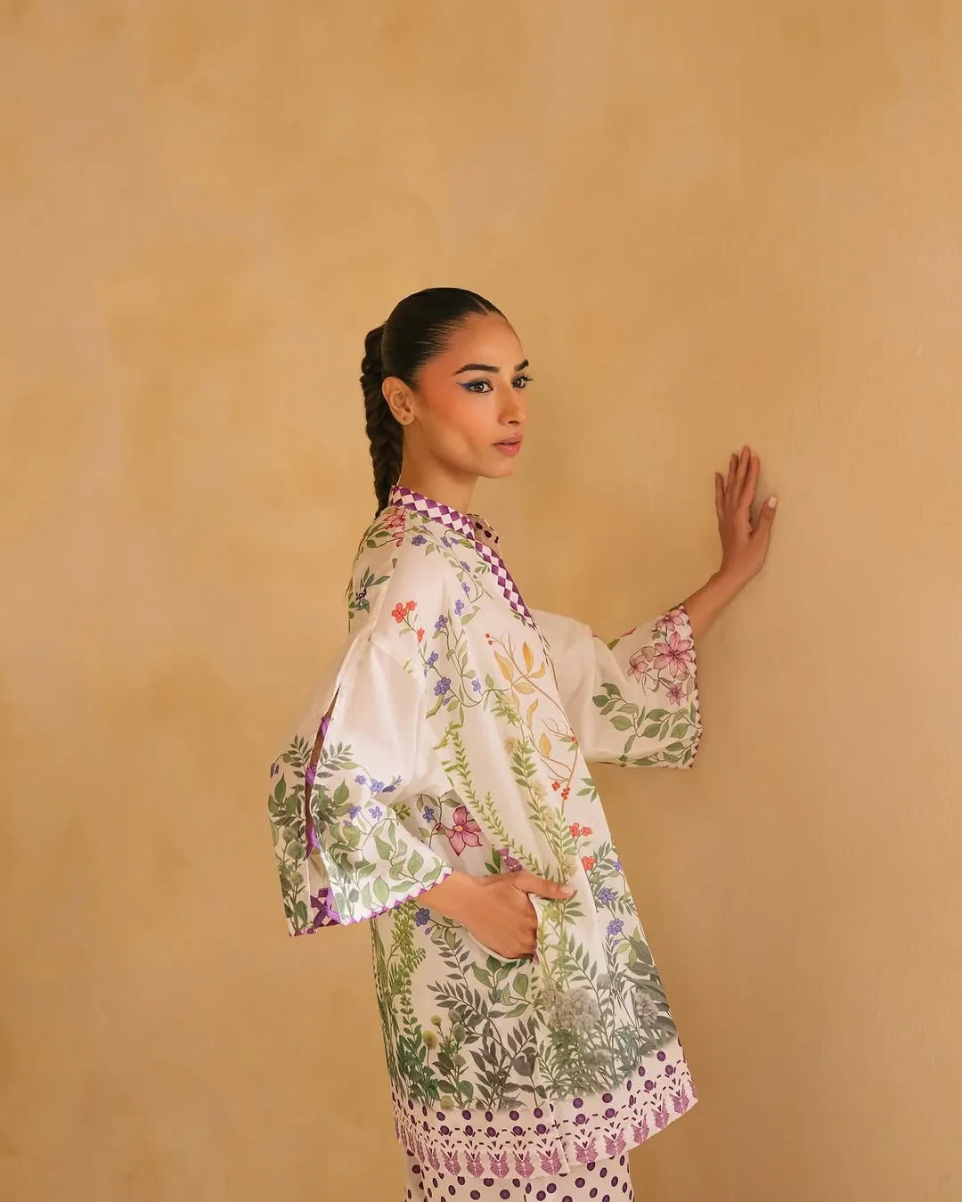 Cross Slub Printed Cord 2-Piece Set