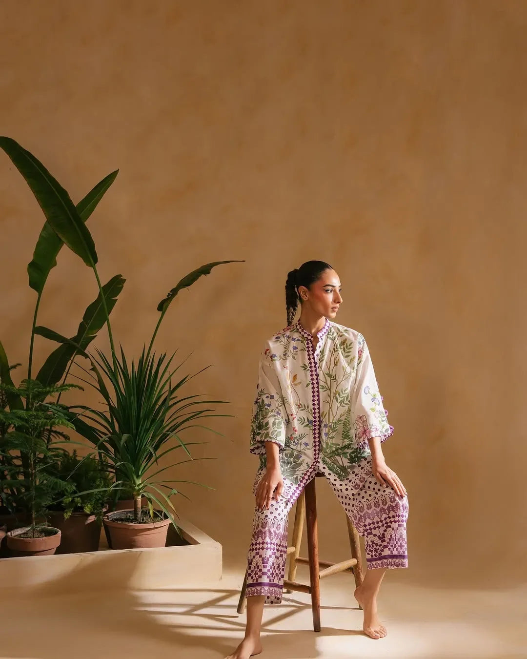 Cross Slub Printed Cord 2-Piece Set