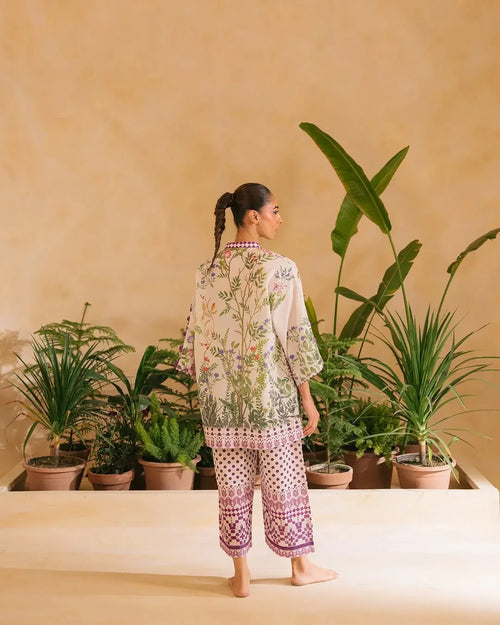 Cross Slub Printed Cord 2-Piece Set