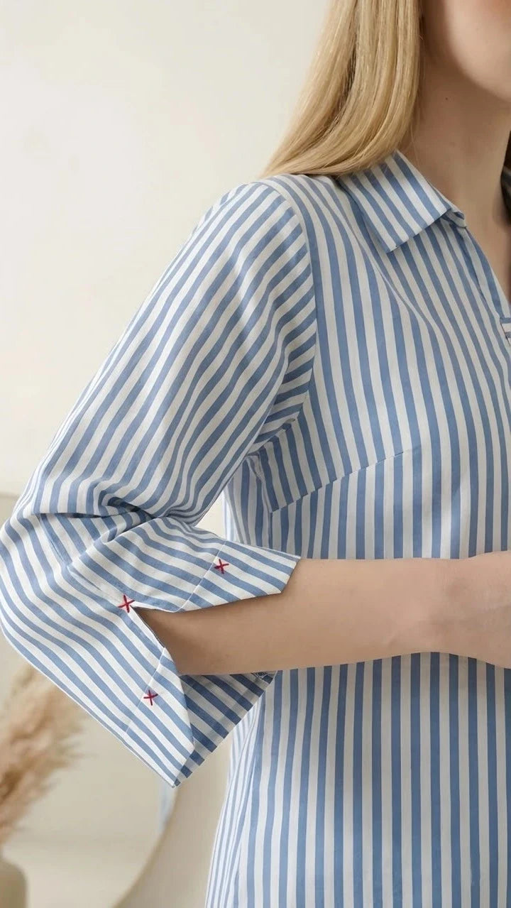 Sky Blue Striped Co Ord Set | Shirt & Trouser