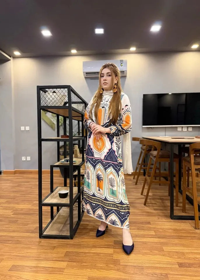 Women’s Palm Leaf Print Maxi Stitched  Luna Outfits