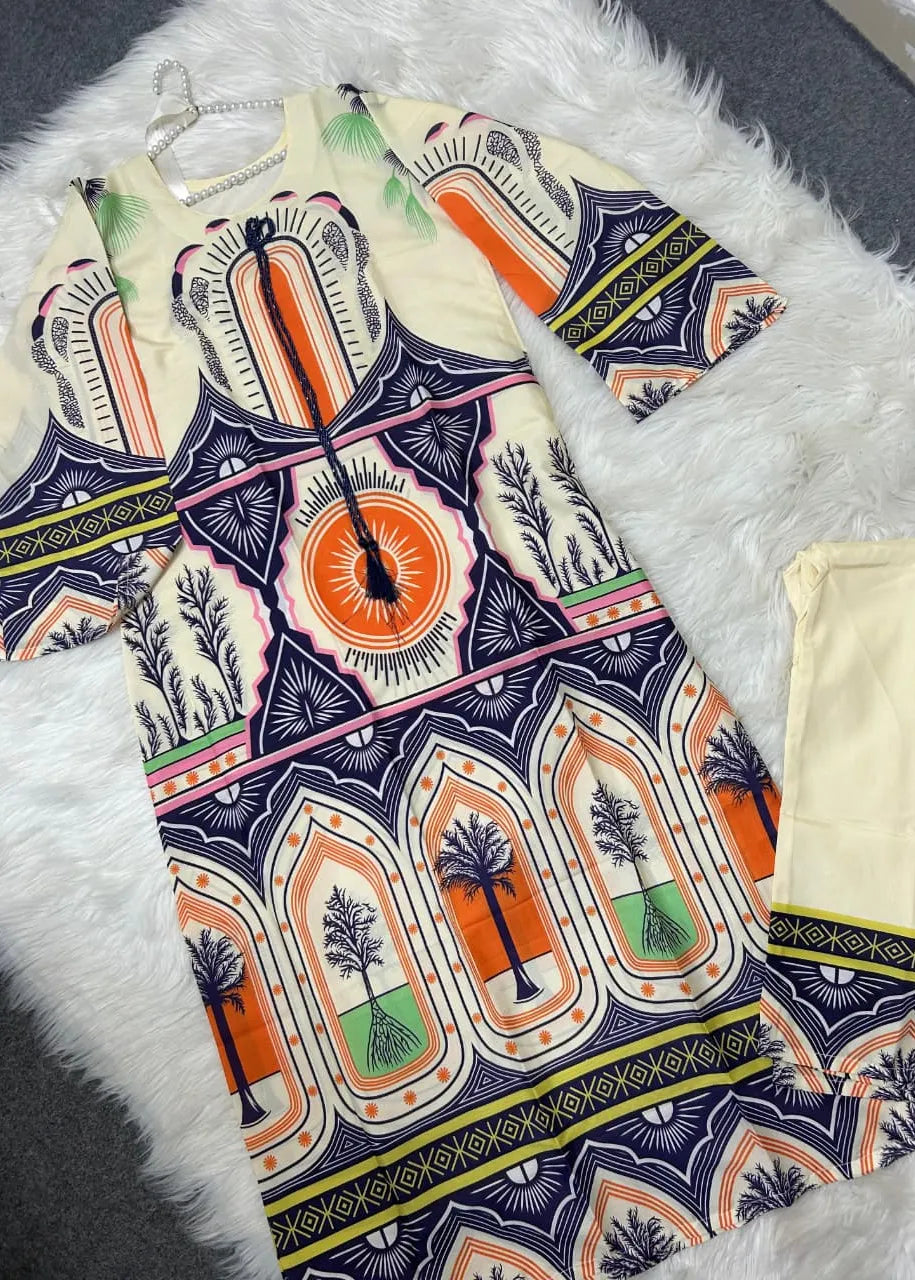 Women’s Palm Leaf Print Maxi Stitched  Luna Outfits