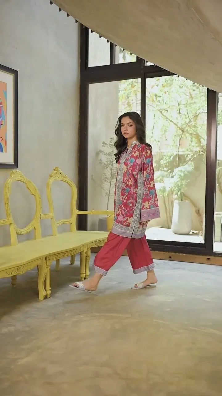 ASAL-03 Printed Crepe 2-Piece Set Red | Women's Festive Outfit