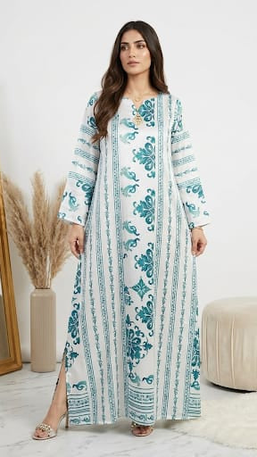 Classic Teal Silk Printed
