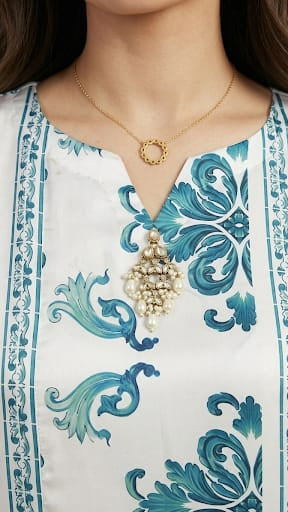Classic Teal Silk Printed
