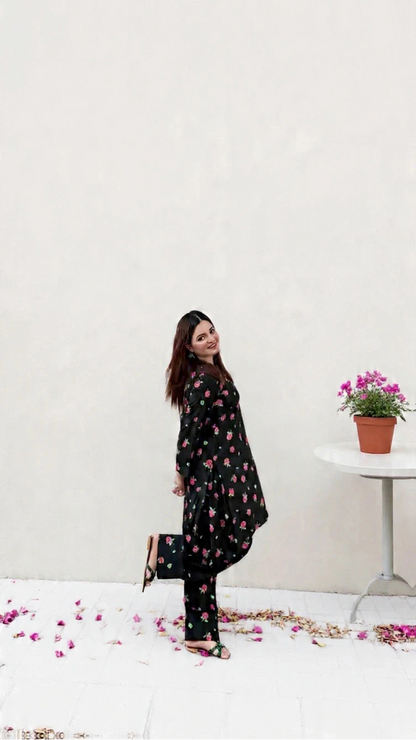 Midnight Rose 2 Piece Printed Boski Lelan Suit