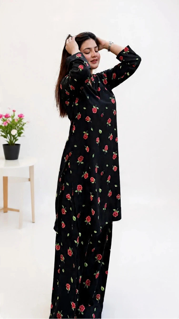 Midnight Rose 2 Piece Printed Boski Lelan Suit