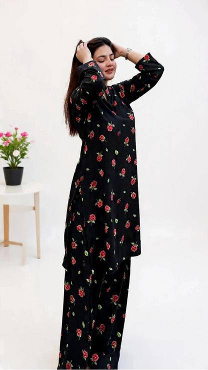 Midnight Rose 2 Piece Printed Boski Lelan Suit