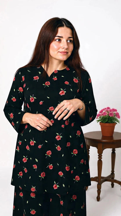 Midnight Rose 2 Piece Printed Boski Lelan Suit